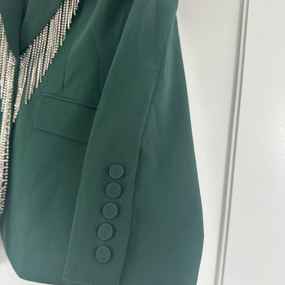 NWT Cinq à Sept Cheyenne Crepe  Blazer Jacket Rhinestone Embellished Fringe Sz 2 - Picture 4 of 9